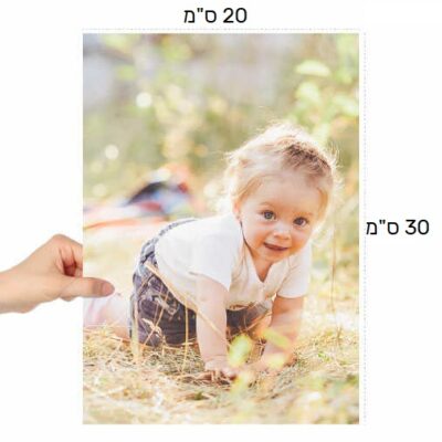 תמונת המחשה להדפסה - תמונת תינוק זוחל על הדשא באור השמש, מוצג בהדפסה של 20x30 ס"מ